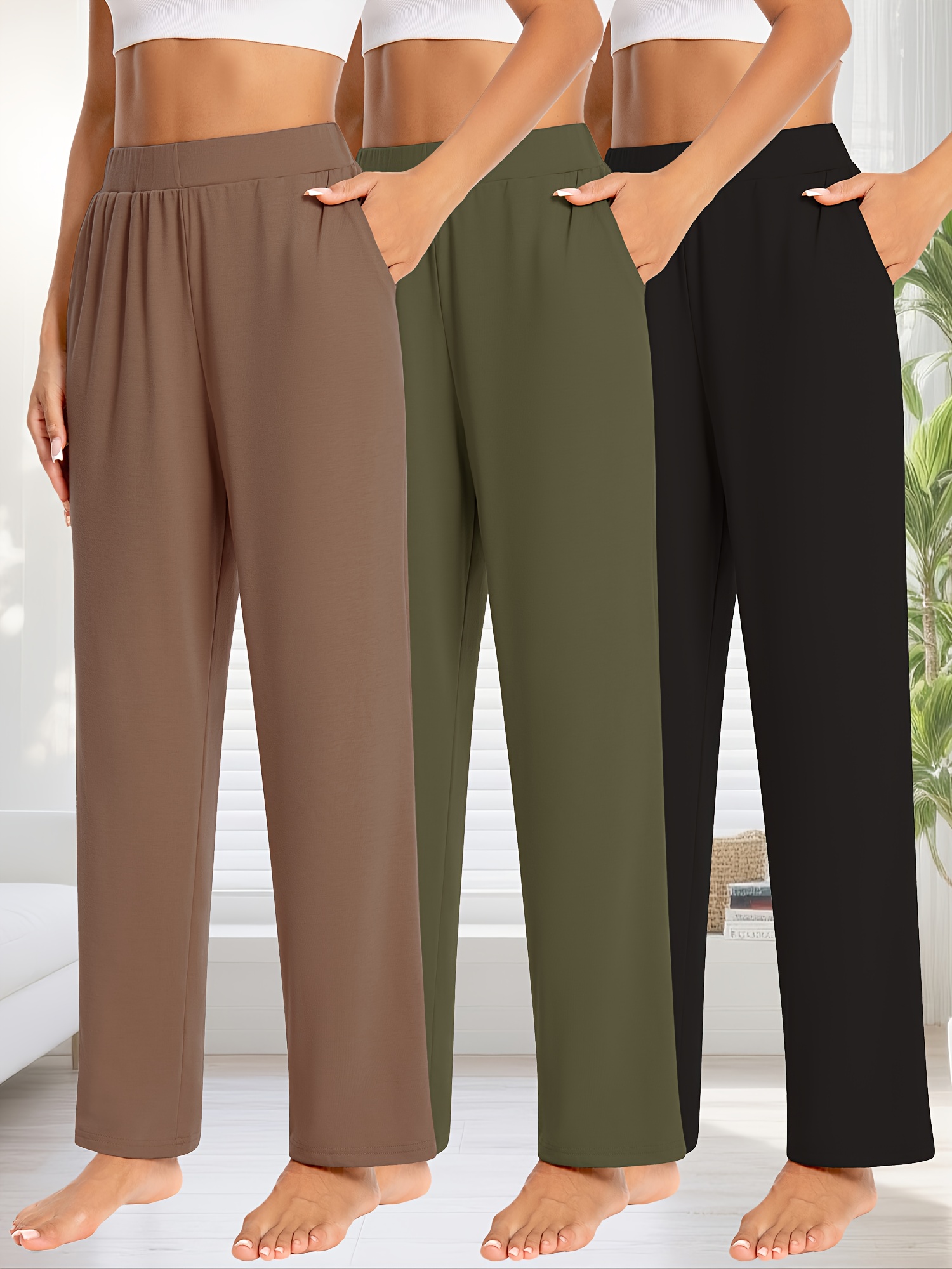 3pcs womens high waist wide leg sweatpants soft joggers with pockets lightweight hiking pants for  