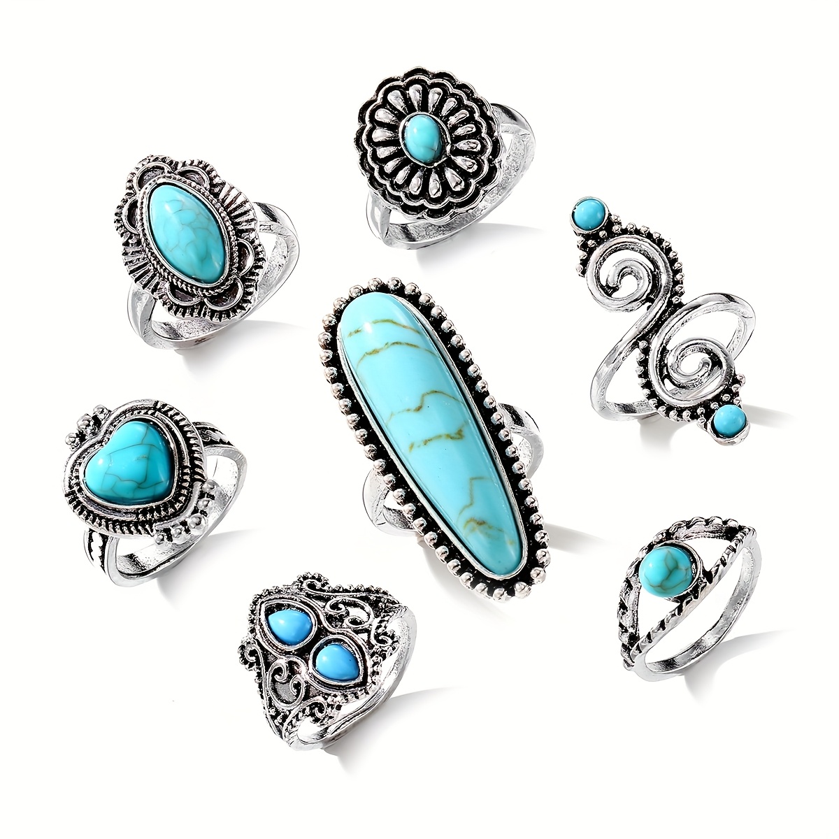 TEMU 7pcs Bohemian Stacking Ring Set Suitable For Women' Layered, Ring For Daily Wear, Parties & Gifts, Stackable Rings For Resort Style