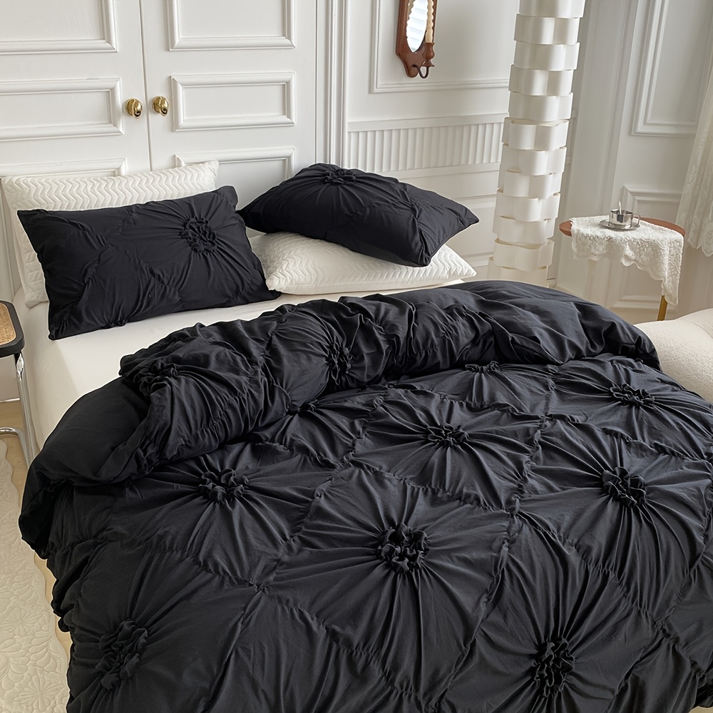 Floral Duvet Cover 2/3pcs Set (1 Duvet Cover And 1/2 Pillowcases), Pleated Floral Design, Easy Fashion, All-Season Bedroom Bedding, with Zipper And Corner Straps, Suitable for Women And Men