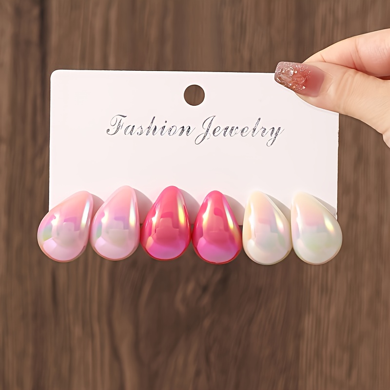 Image of Elegant & Simple Colorful Resin Water Drop Earrings Set - Stainless Steel Posts, Perfect For Casual Attire Or As A Gift For Her