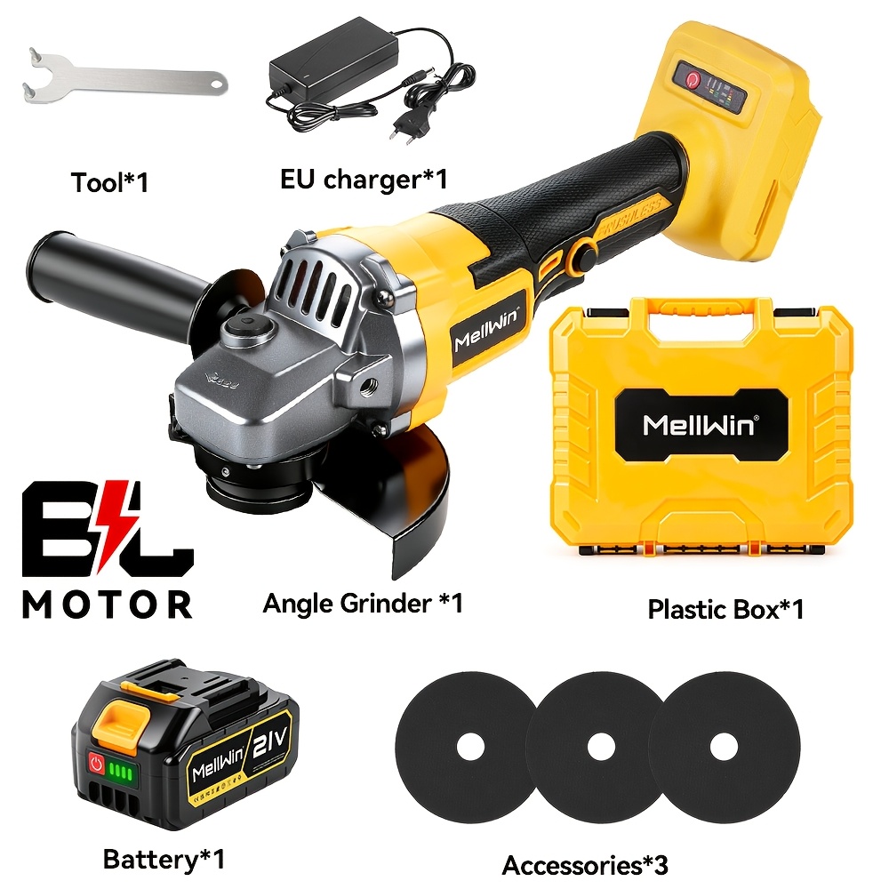 Brushless Electric Angle Grinder, Rechargeable Grinding Power Tool, 3-speed Adjustable, Suitable For Industrial Woodworking Polishing And Metal Sanding Applications