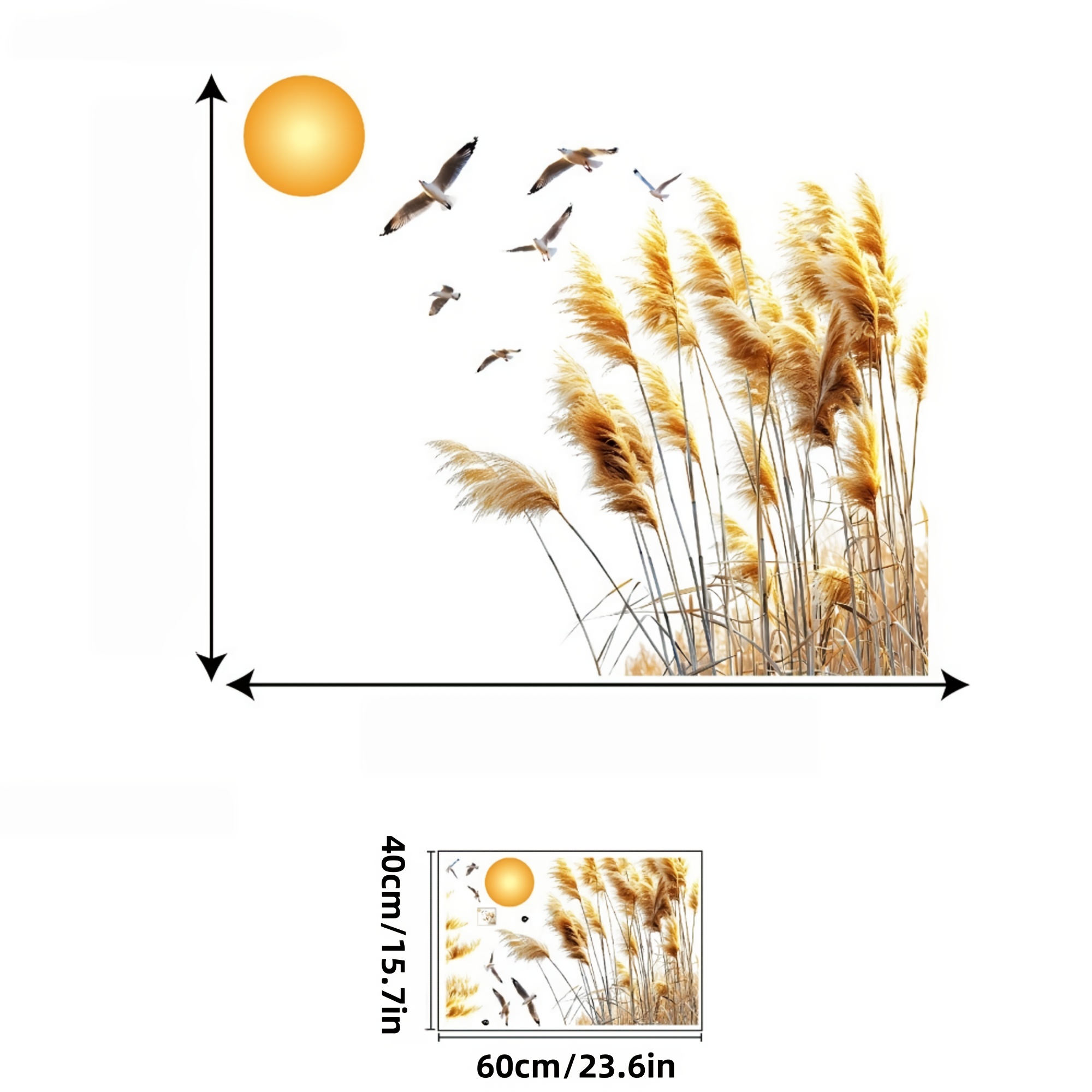 Image of 1pc Creative Pastoral Landscape Wall Sticker-sunset, , Reeds, Living Room Sticker, Bedroom Sticker, Bathroom Sticker, Room Decoration Sticker, Home Decor And Bathroom Accessory