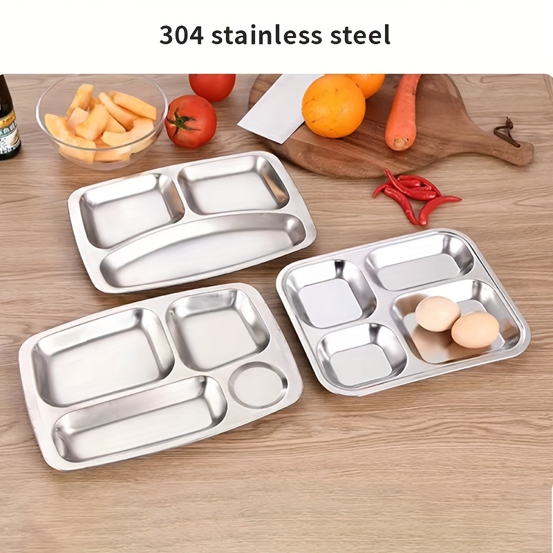 

Stainless Steel 4-compartment Dinner Plate - Rectangular, Perfect For Cafeteria & Home Use, Durable Kitchen & Restaurant Serving Tray