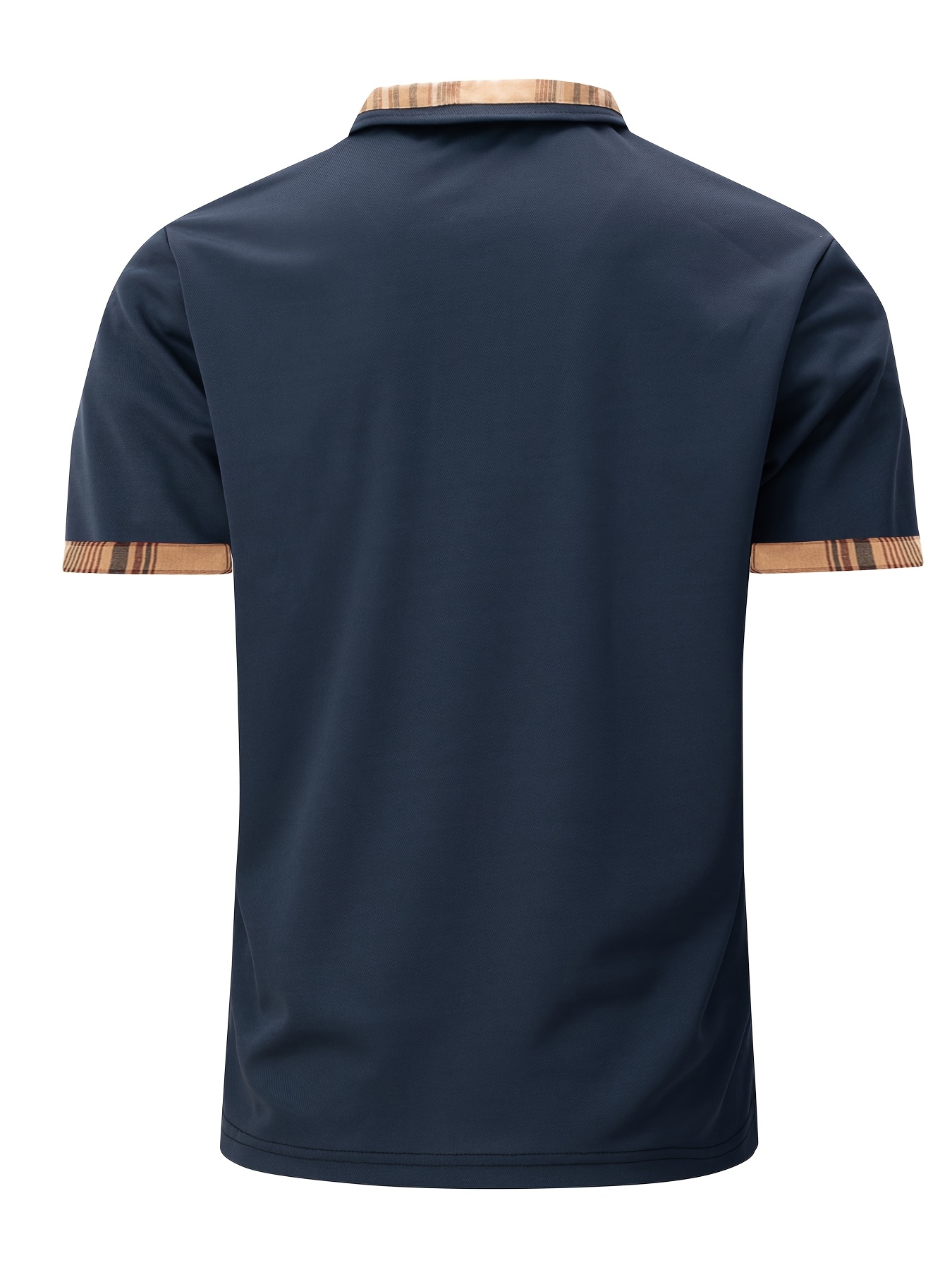 1pc Chemise Polo En Polyester Décontractée D'été Pour Hommes Avec Détail de Poche À Carreaux, Manches Courtes, Tissu Tricoté, Légèrement Extensible, Coupe Régulière, Col À Revers, Boutonnière - Sans Ceinture