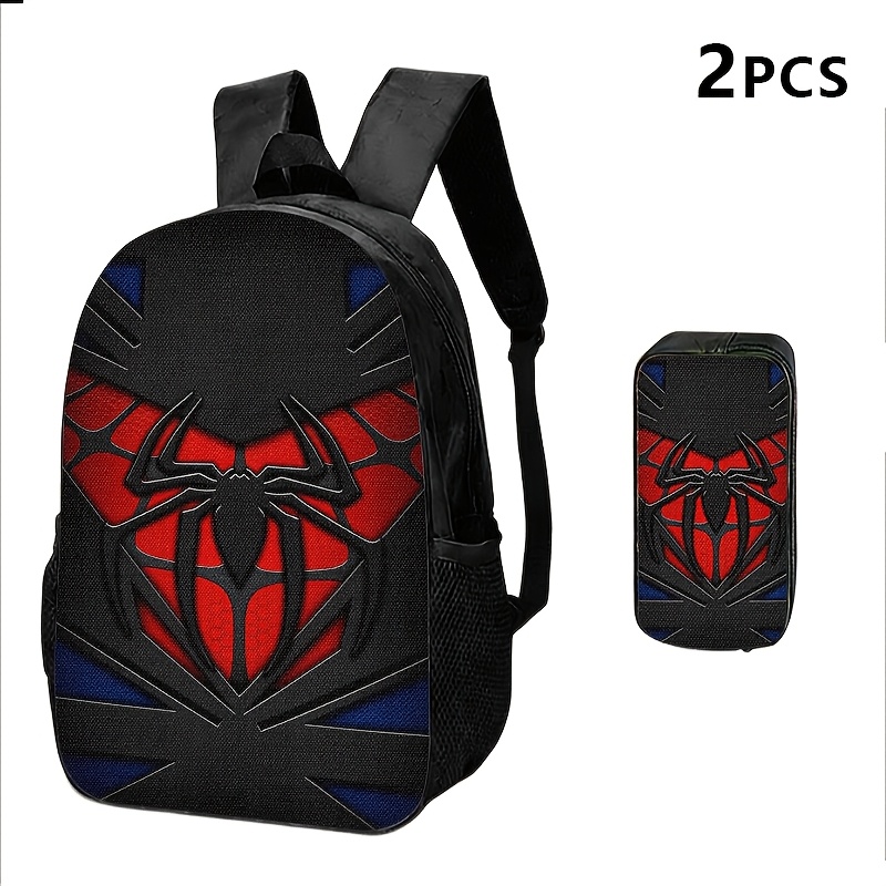 TEMU 1pc/2pcs/3pcs Themed Backpack, Shoulder Bag, Pencil Case With Red/black Spider Design; Stylish For Young Adults' Daily Use, Travel, Study.