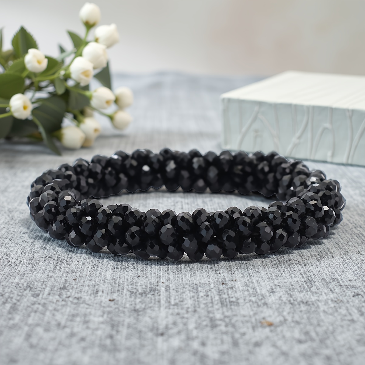 TEMU 1 braccialetto boh矇mien da donna con perline elastiche in zirconia | fascia per capelli in stile , accessori di gioielleria dolci per e feste, a