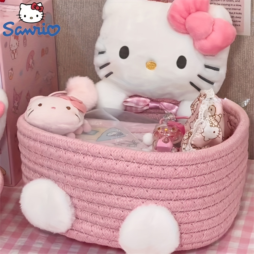 [Cute Hello Kitty Basket] Sanrio Hello Kitty Large Pink Woven Storage Basket | Cute Desktop Organizer with Classic Design, Perfect for Home Decor and Tidy Organization, Hello Kitty Office Supplies And Accessories