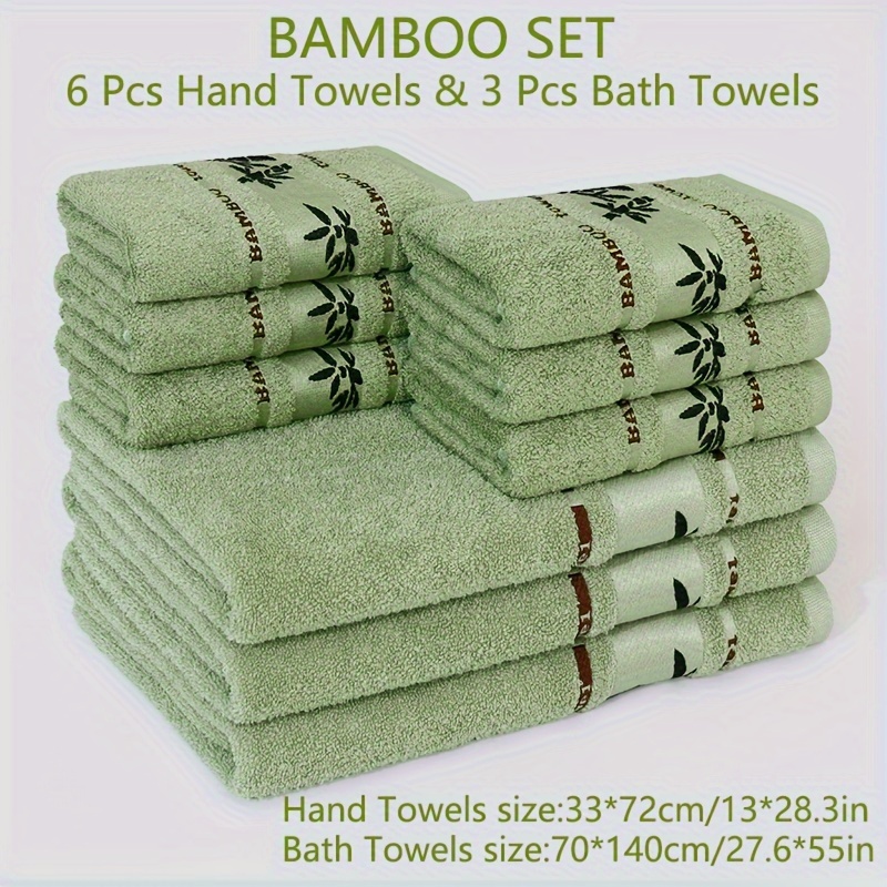 Image of 9pcs Bamboo Fiber Towel Bath Towel Set Multiple Colors Soft Comfortable Quick-drying, Suitable For Bathroom, Fitness, Shower (6 Face Towels + 3 Bath Towels), Wash Cloths