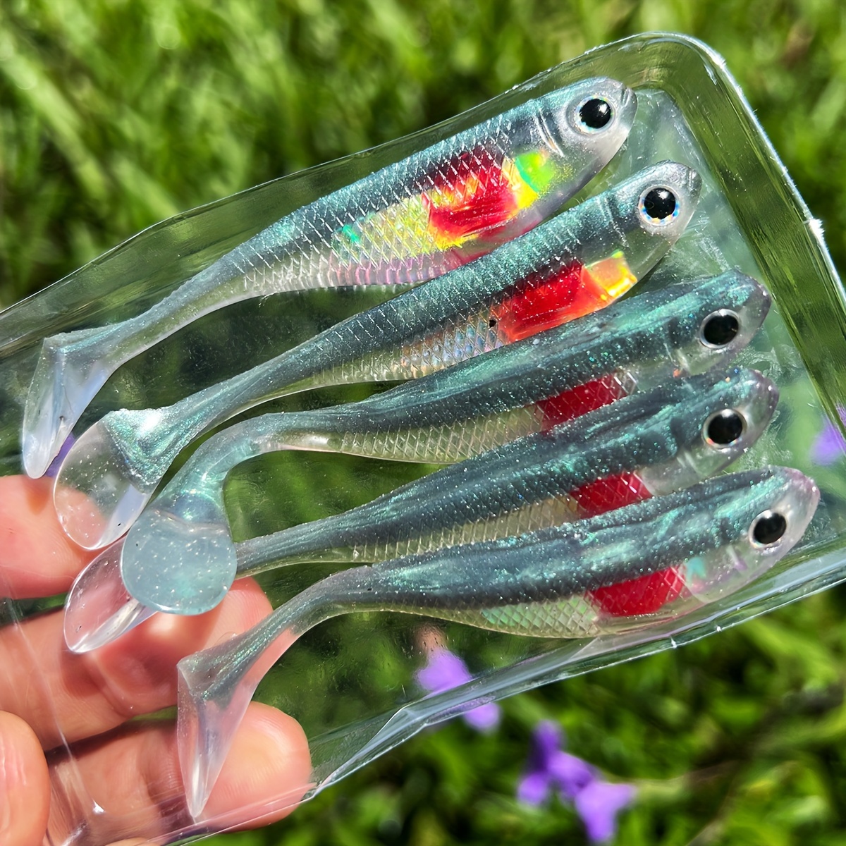 

5pcs Handcrafted Reflective Soft Lures, Silicone Fishing With Realistic Design & Sharp Hooks - Colors For Catch Rate, Top Water Fishing Lures