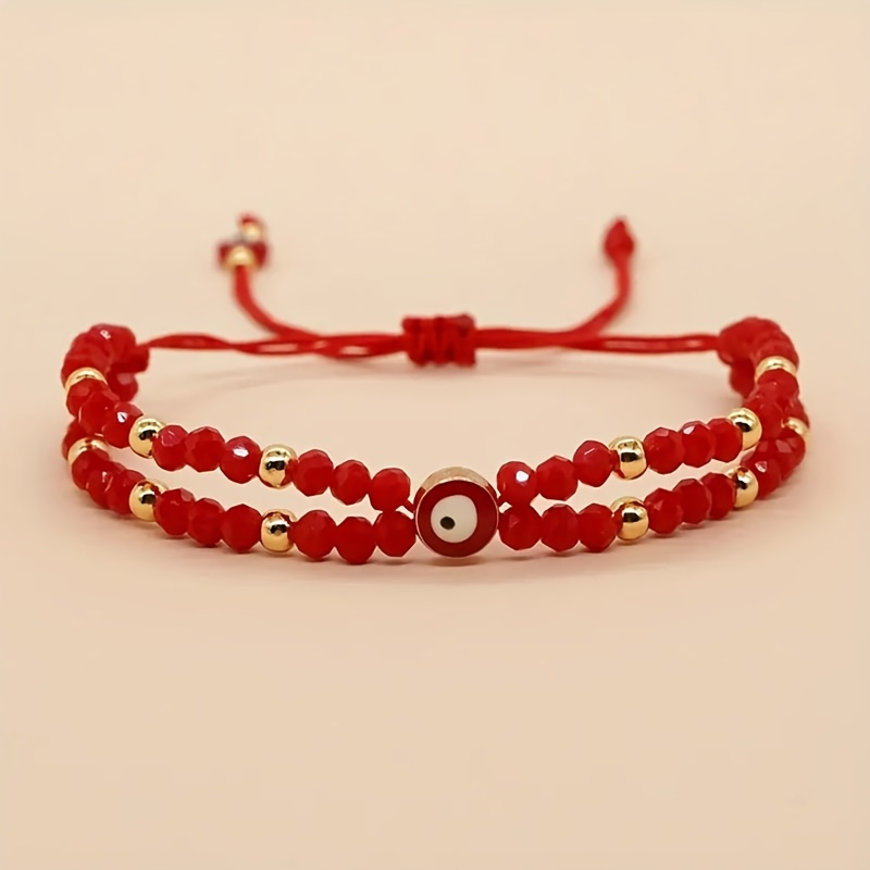 

Festive Red Evil Eye Beaded Bracelet: Adjustable, Bohemian Style, Suitable For Daily Wear Or As A Gift For Friends - No Power Required