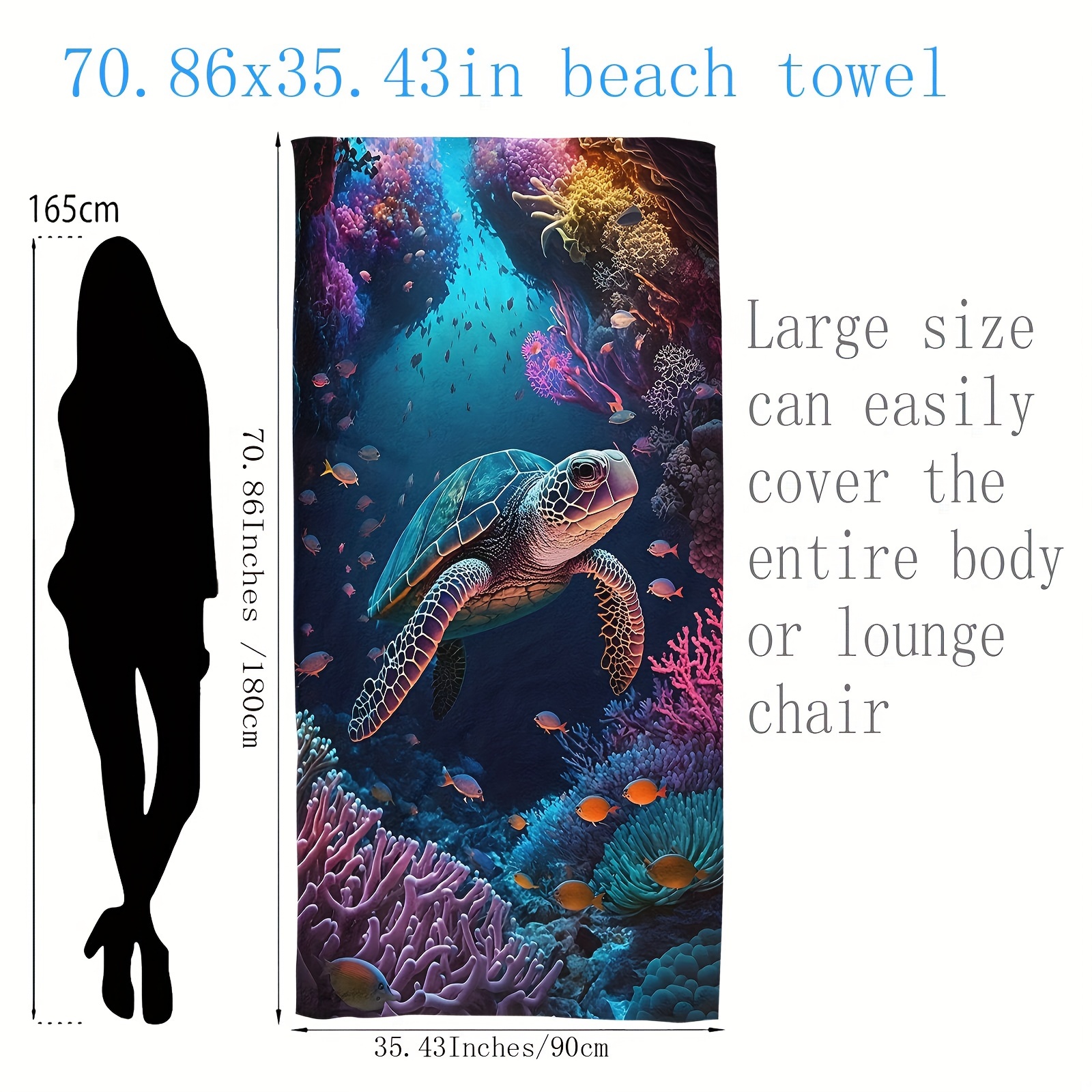 Sea Turtle Print Quick Drying Microfiber Beach Towel Soft Blanket_voghion.com