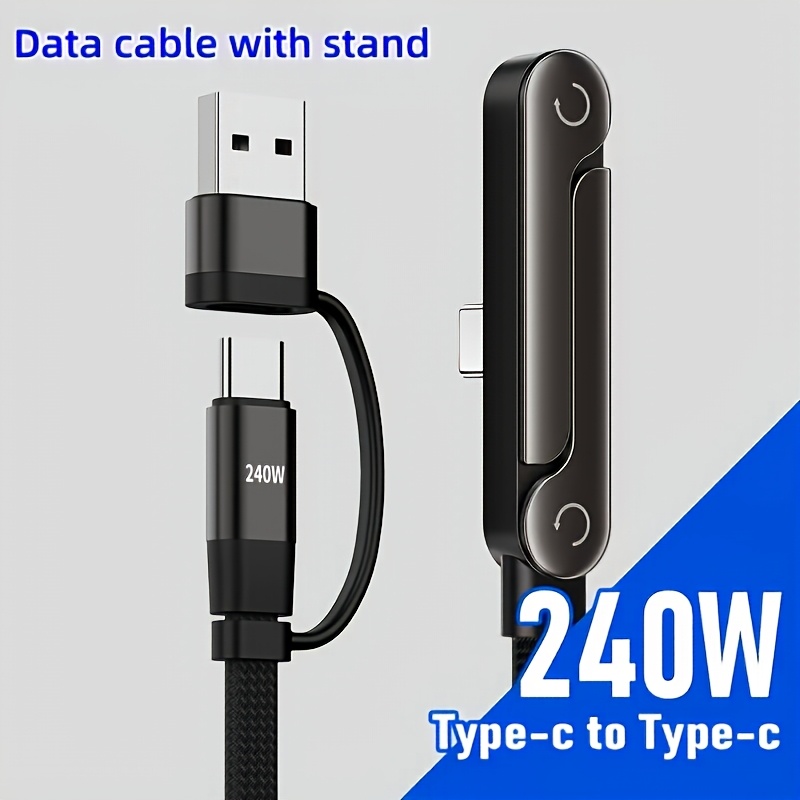 item picture 240w 2 in 1 foldable stand charging cable with   charging and angled connector for comfortable handling compatible with huawei xiaomi honor laptops ipad and   fast charging data cable type c and usb a dual port cable