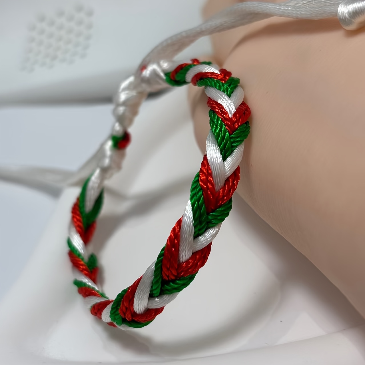 Braided Rope Bracelet Middle Eastern Flag Scheme Red Green Gray