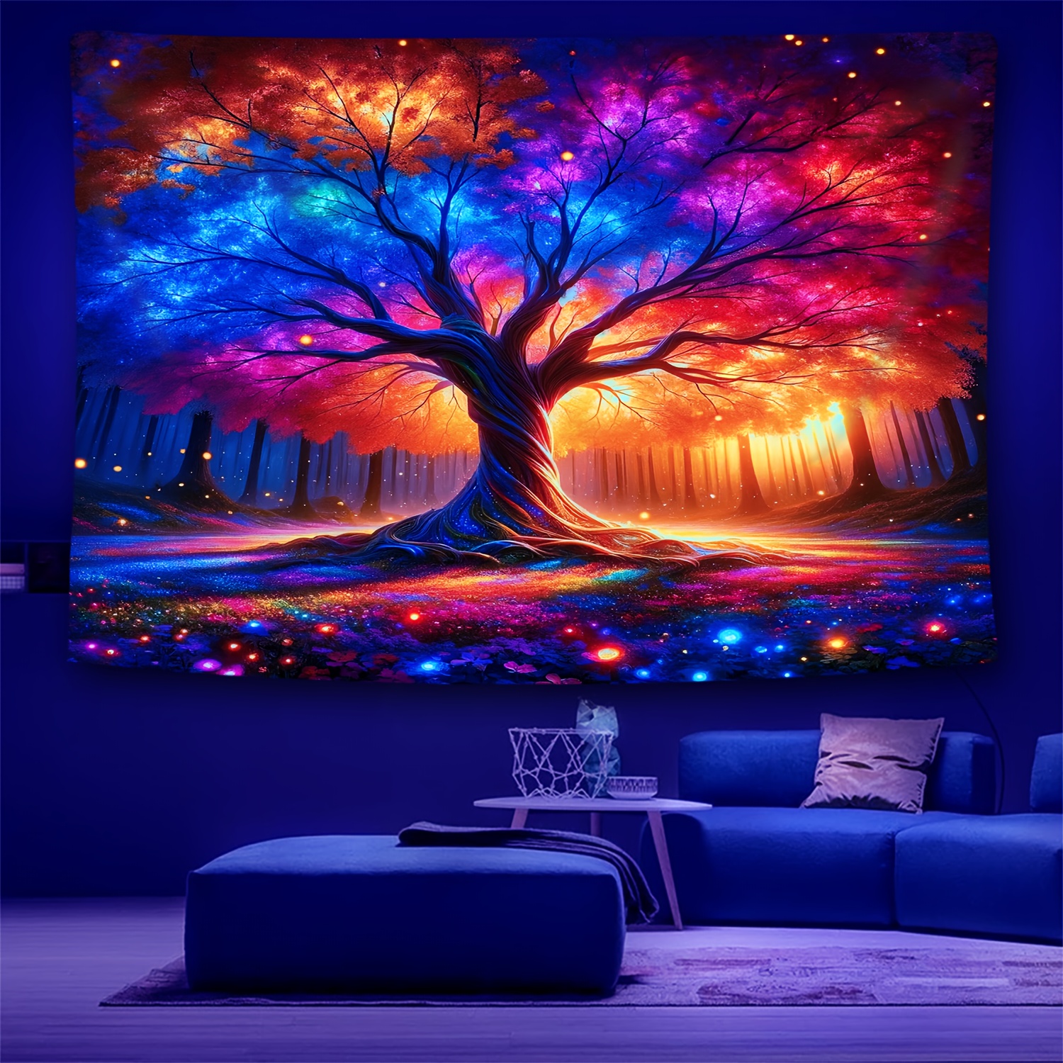 Magic Life Tree Uv Black Light Fluorescent Tapestry For Room Decor_voghion.com