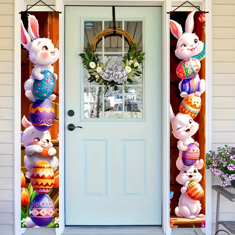 

2pcs Easter Bunny Door Banners, Polyester Easter Egg Decorative Flags, 71x12 Inch, For Outdoor & Indoor, Spring & Decoration