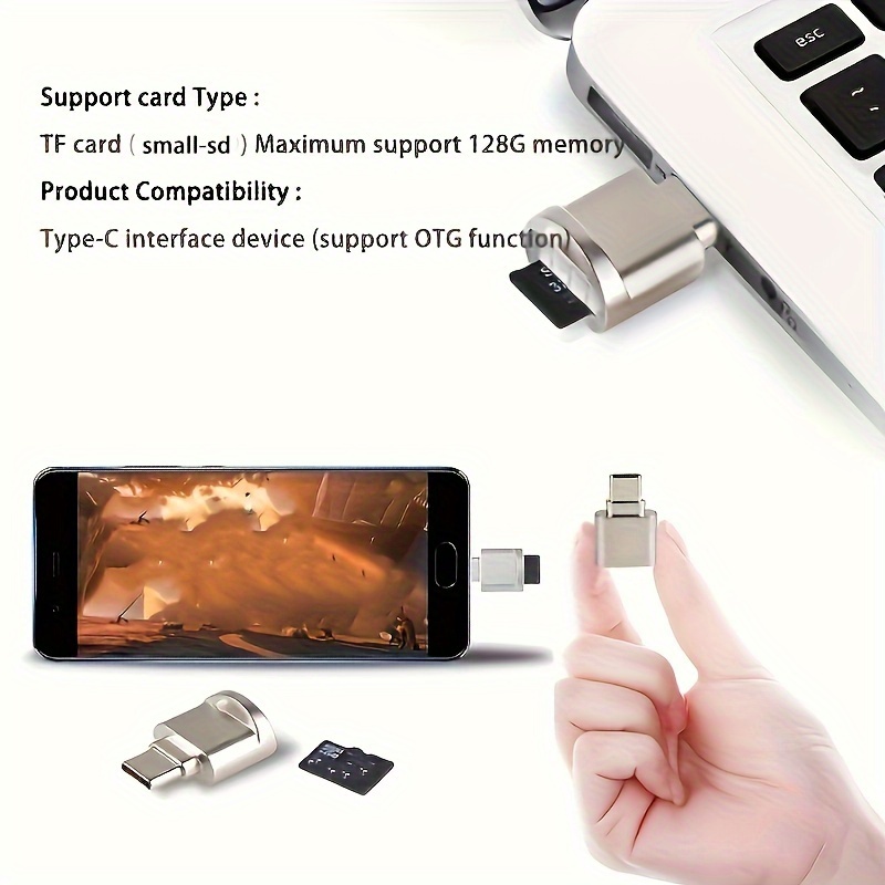 

Zinc Alloy Type-c Mobile Card Reader Suitable For Tablets, Laptops, High-speed 2.0 Transmission Tf Memory Card Reader
