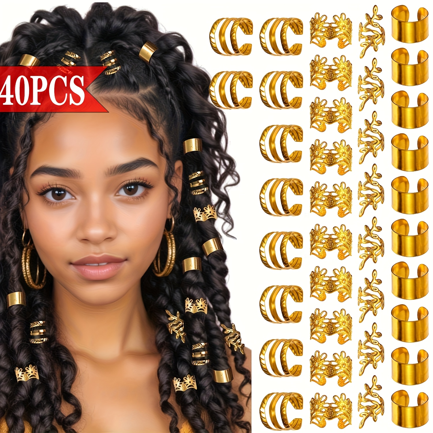 Golden Silvery Braided Hair Ties, 40pcs Silvery Hair Tie Jewelry, Metal Adjustable Braided Jewelry Lock Women's Accessories