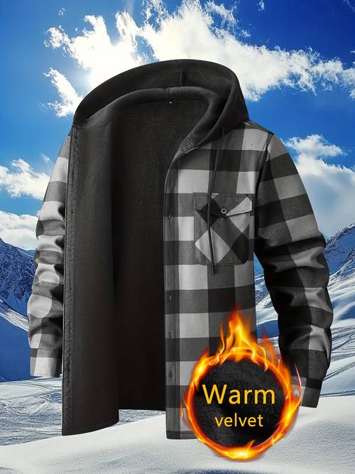 mens traditional checkered flannel hooded shirt cozy outdoor jacket for casual wear and