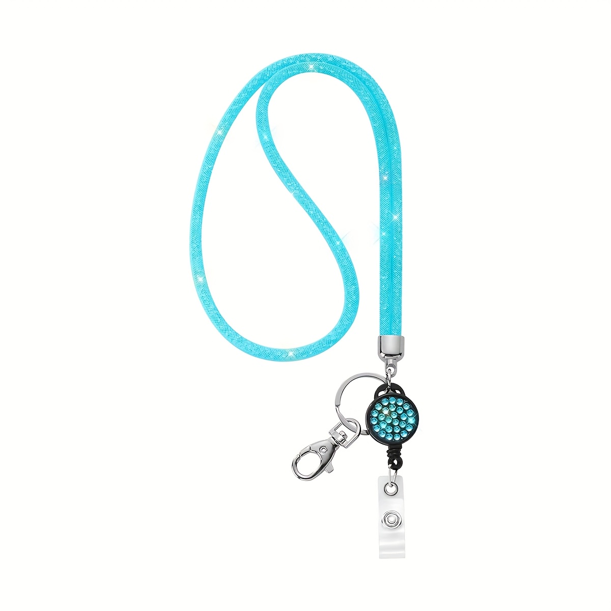 2d Rhinestone Shiny Lanyard For Id Badge Holder Crystal Id Card Holder Retractable Lanyard With Metal Key Ring Suitable For Women Office Gifts