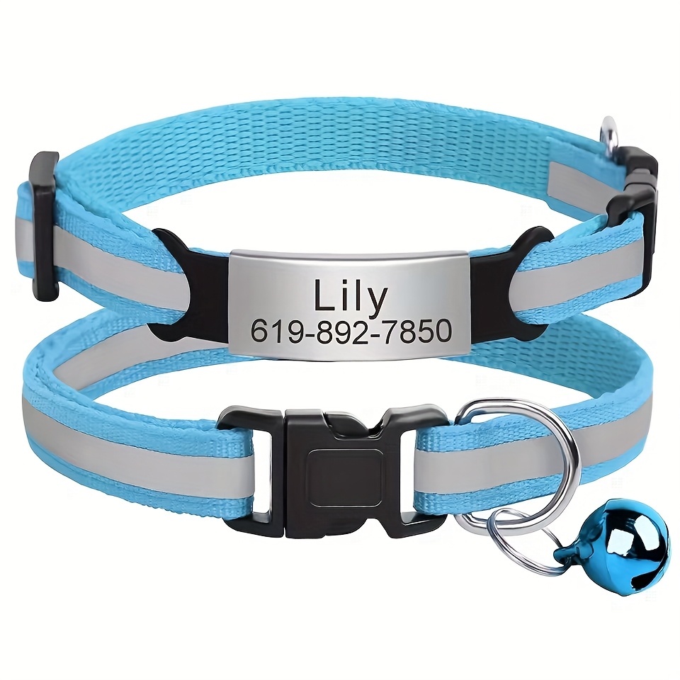 TEMU 1pc Personalized Vintage Reflective Cat Collar With Engravable Tag - Customizable Name, Phone Number, And Cat Id Tag To Prevent Loss, Free