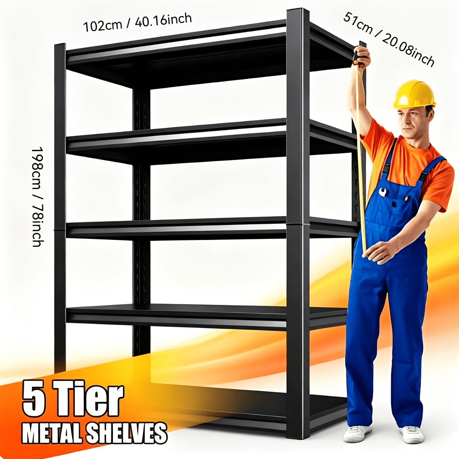 TEMU Scaffale di stoccaggio da 2500 libbre, scaffalatura da garage a 5 ripiani, scaffalatura regolabile per carichi pesanti, 78" H x 40" L x 20" P,