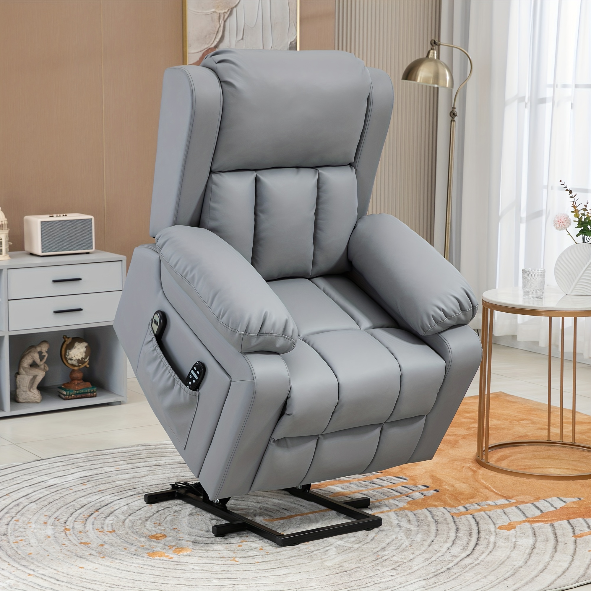 

Homcom Electric Recliner Chair, Pu Leather Reclining Chair With Vibration Massage, Heated, Remote Control, Side Pockets, For Elderly, Gray