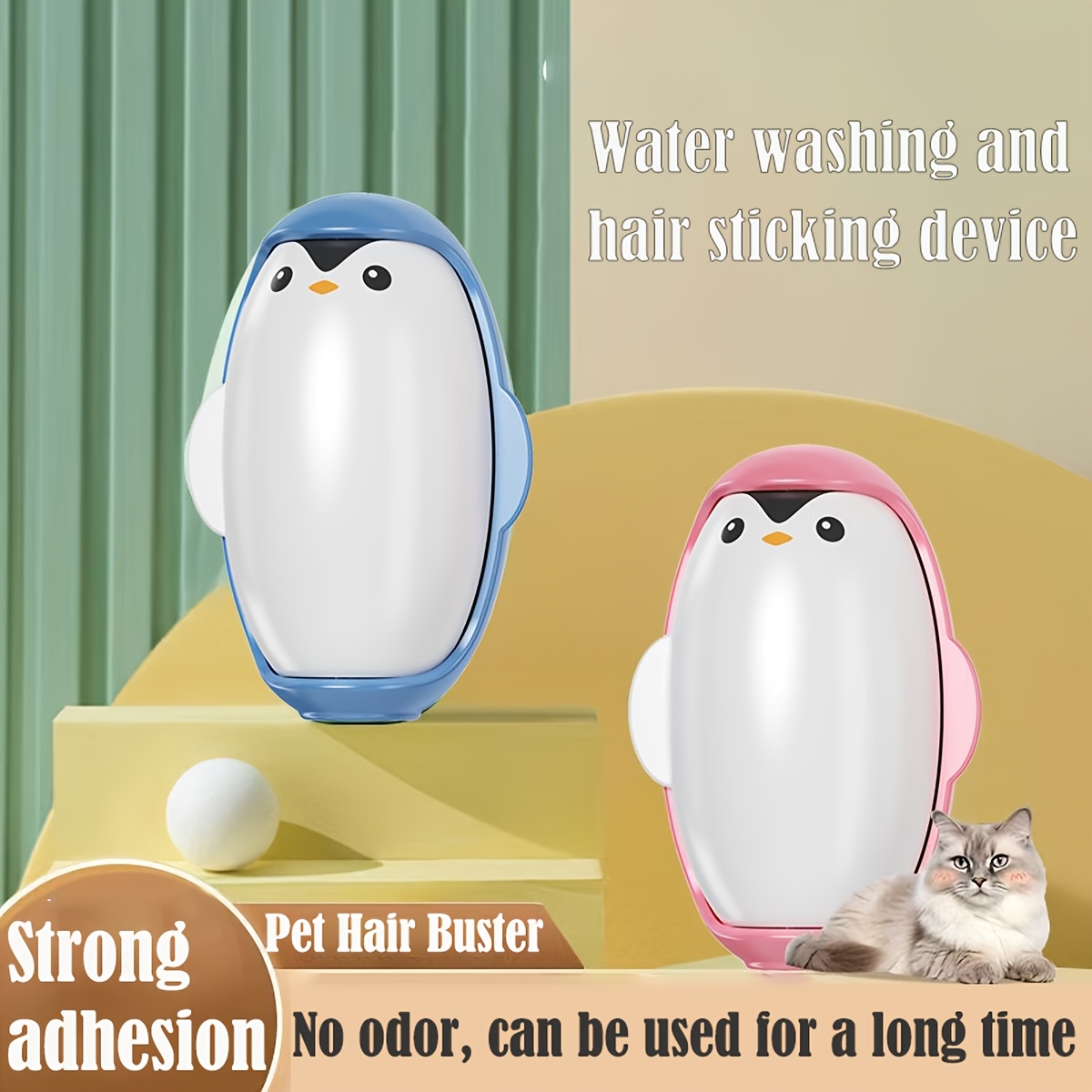 

1pc Cute Penguin Reusable Pet Hair Remover Roller - Washable, Strong For Fur, Portable Lint Brush For Clothes And Furniture