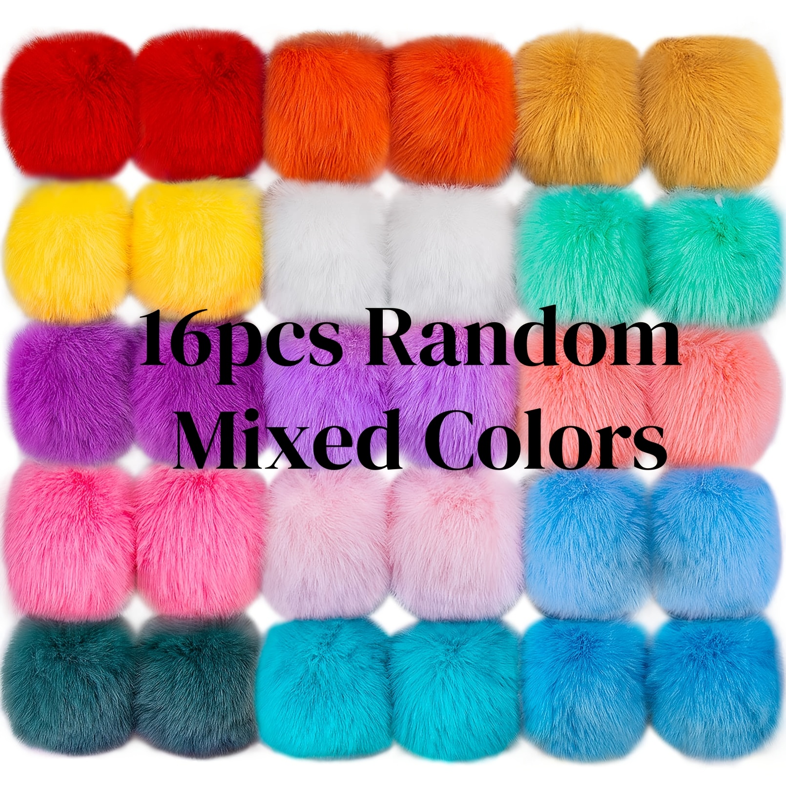 TEMU Set da 16 palline pompon in pelliccia con elastico, pompon soffici in pelliccia di per , , sciarpe, guanti, borse, accessori, colori assortiti