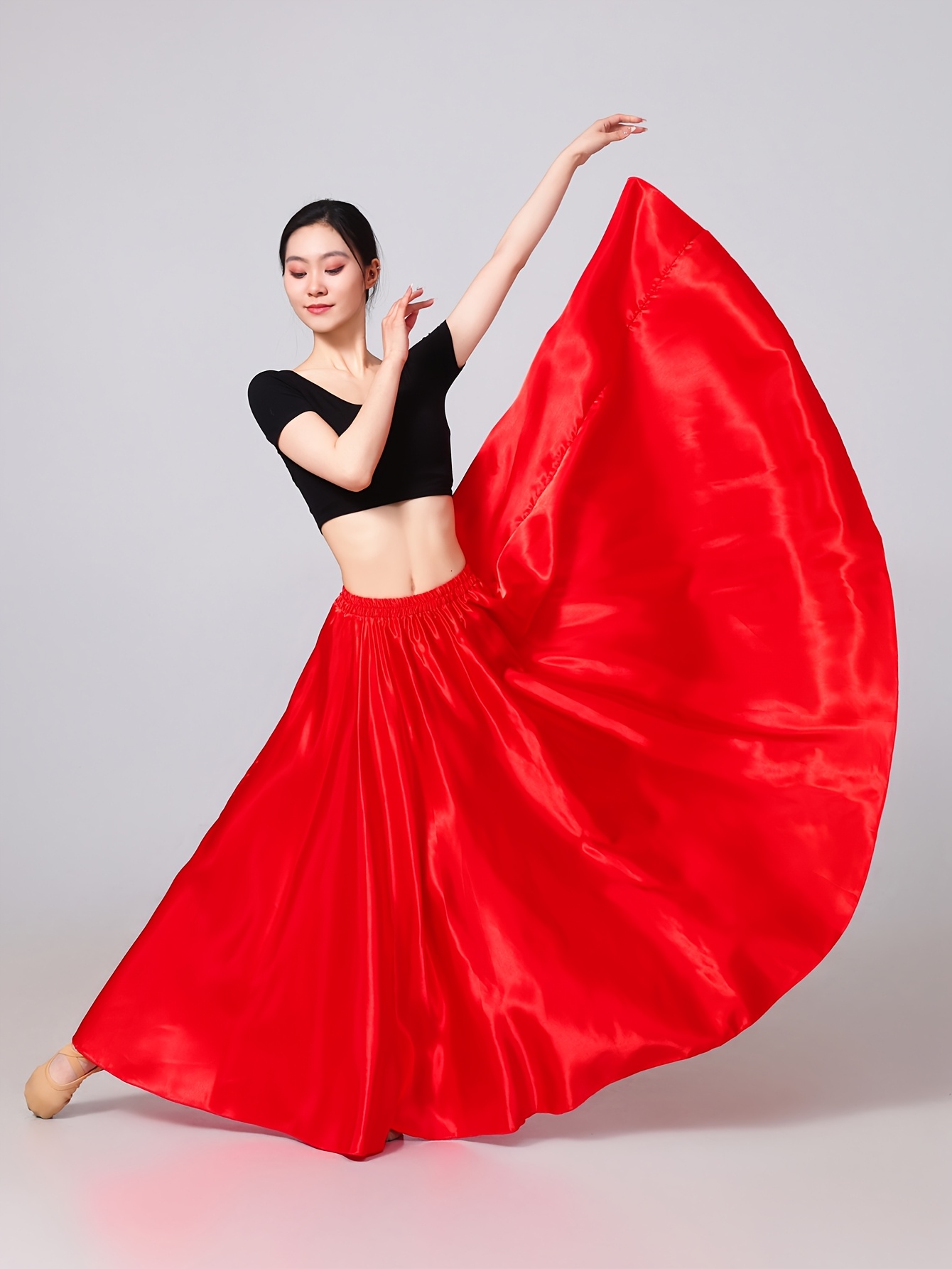 2025   95cm satin long midi skirt elastic waist belly dance princess party cosplay dance skirt 360 dance long skirt