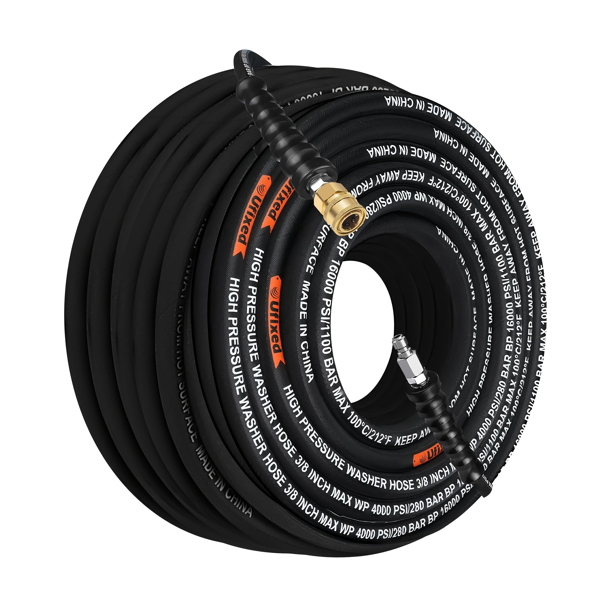 

Flexible 3/8" Rubber Jacket Pressure Washer Hoses 50ft With Swivel Quick Connect, Kink Resistant 4000 Psi Industry Grade Steel Wire Braided High Power Washer Hoses