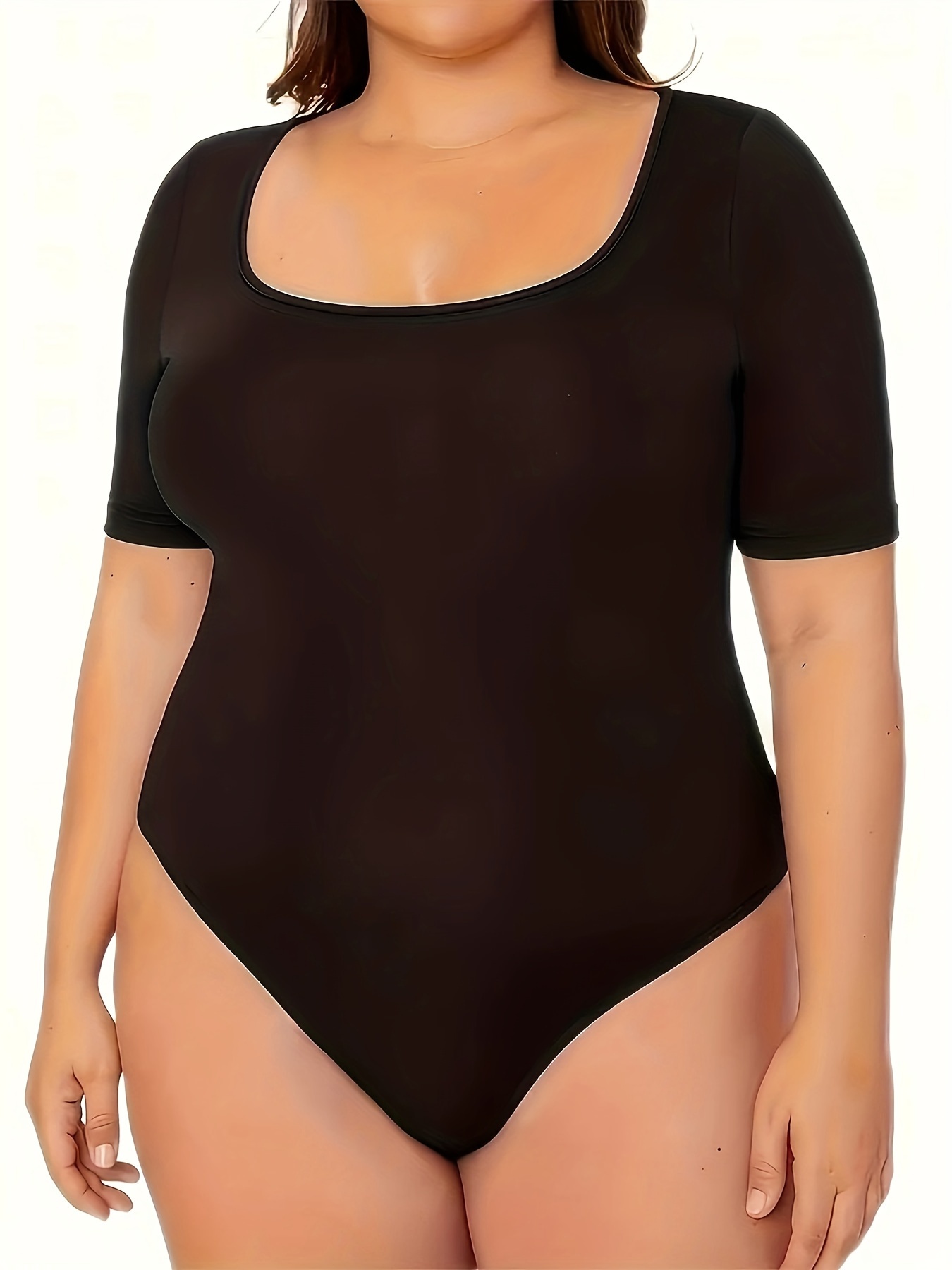 Women's Simple Shapewear Bodysuit, Plus Size Seamless Scoop Neck Solid  Slimming Tank Body Shaper