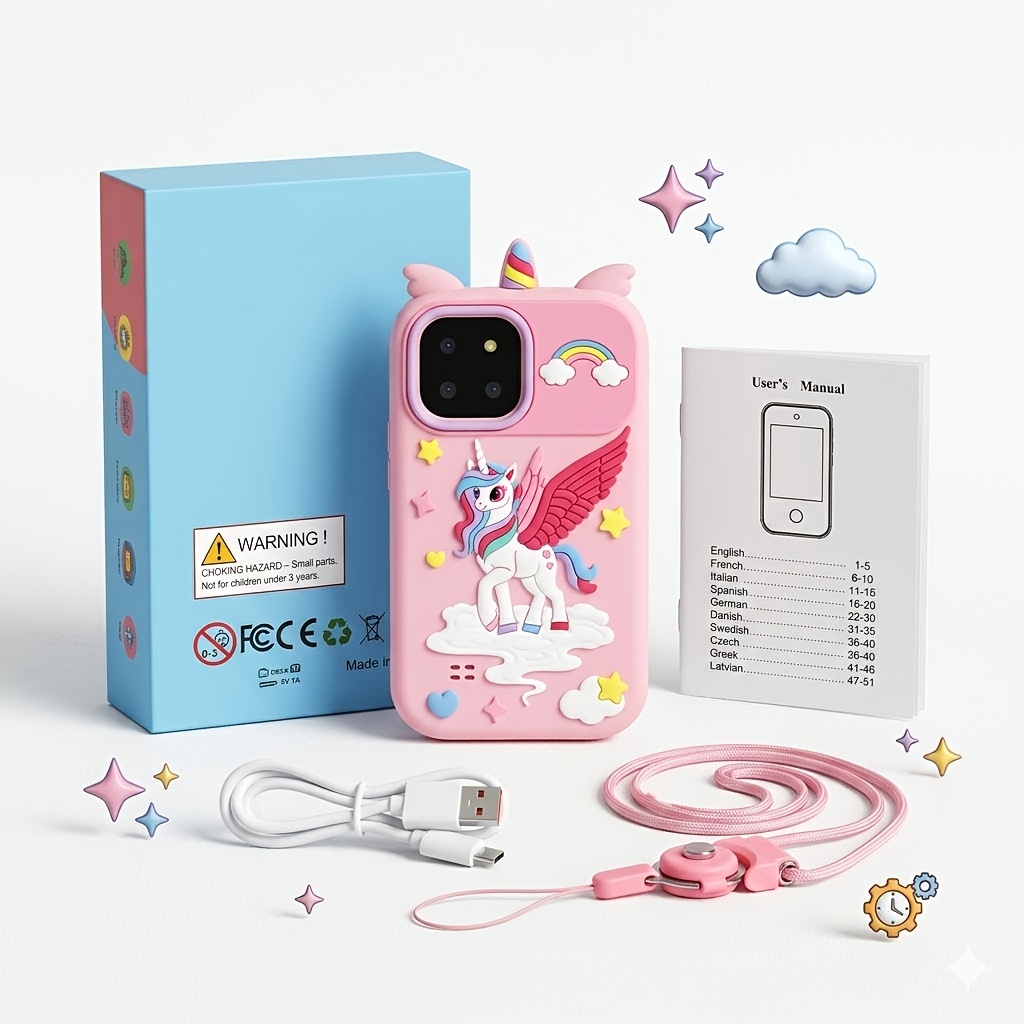 TEMU Camera, Dual-lens Design, 2.96-inch Display, Built-in Fun Games And Stickers, Supports Selfie Mode, With A Cute And Soft Protective Case;