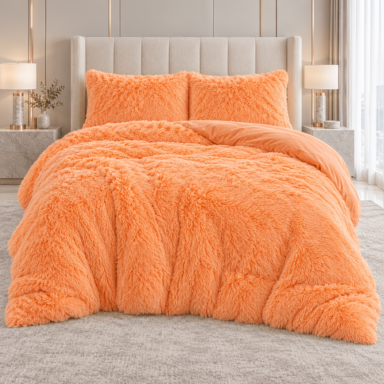 Image of 17 Colors , 3pcs Shaggy Plush Duvet Cover Set, Soft Cozy Long Plush Bedding, Queen Size Duvet Cover, 1pc Duvet Cover And 2pcs Pillowcases, Breathable, Machine Washable, Bedroom Decor, No Inserts