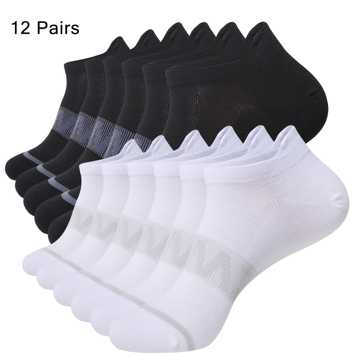 Image of 12 Pairs Of Men's And Women's Short Socks, Quick-drying, Breathable, Low-cut, Suitable For Casual Sports And Running., Machine Washable, Ideal For Daily Work, Leisure, Shopping, Home, And Exercise