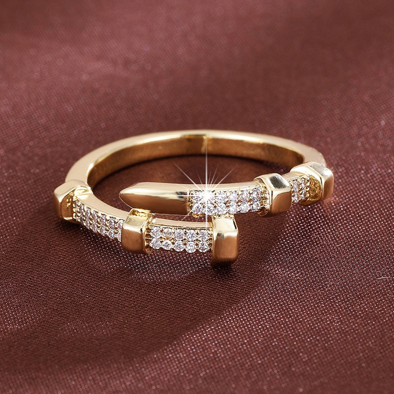 Golden Copper Ring with Cubic Zirconia Accents