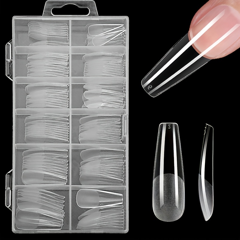 

120pcs Matte Ballet Tips Kit - Long Transparent Acrylic, Full Coverage, 12 Sizes With Storage Box, Ideal For Diy Nail Art & Salon Use