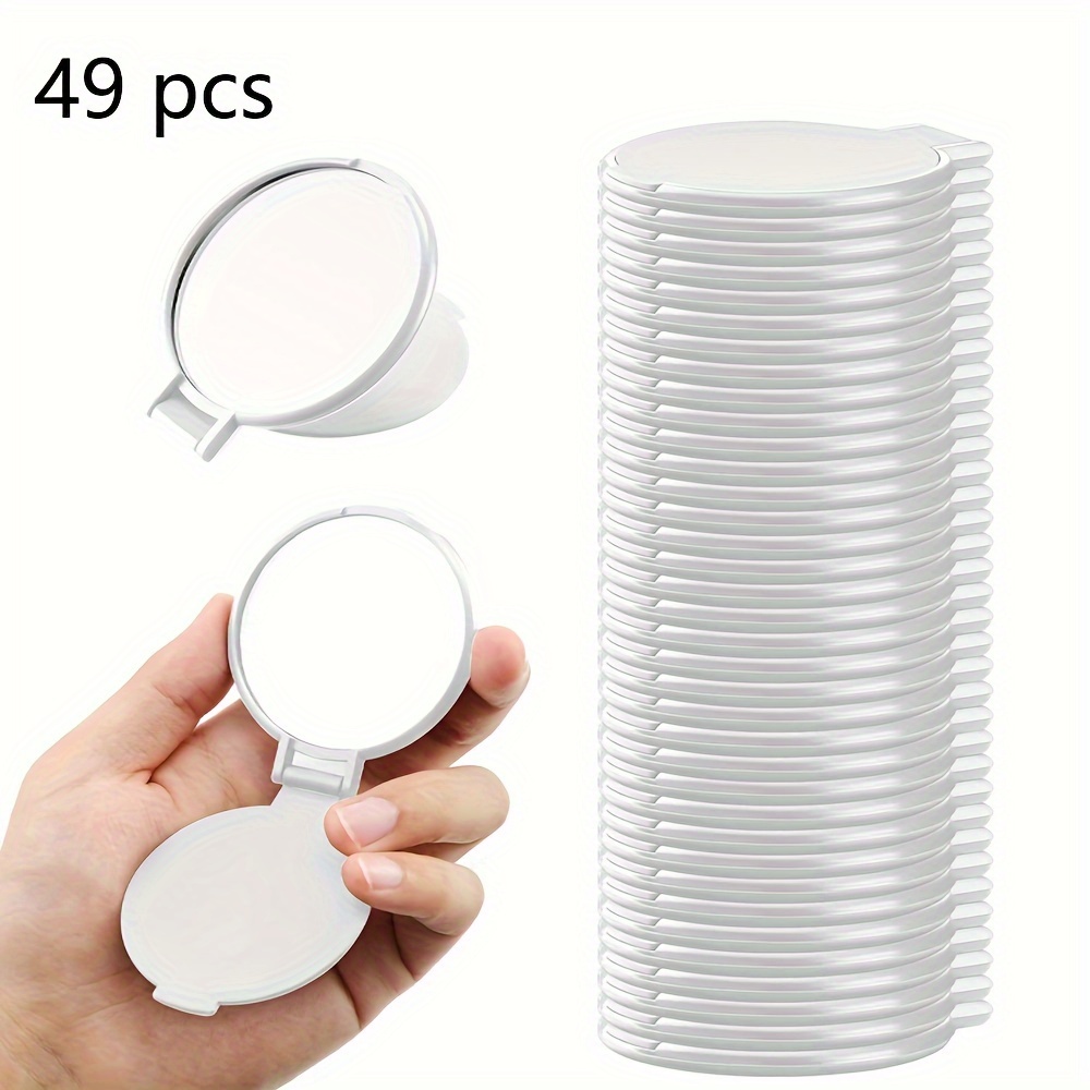 

49-pack White Portable Mini Folding Mirrors, Round Makeup Mirrors For Women, Low Allergenic Plastic, Daily Use Travel Accessory, Pocket Size