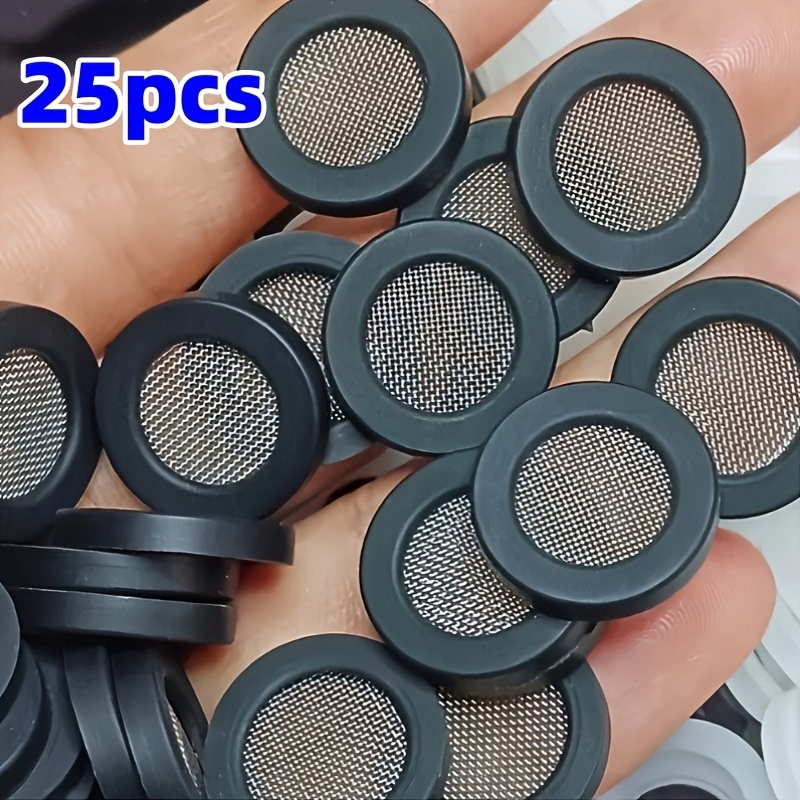 Image of 25pcs Plastic Faucet Filter Gasket With Stainless Steel Mesh - , No Electric Shower Head Pad Required, Suitable For Standard 1/2 Inch Shower Hose And Nozzle, Durable Rubber Seal With Filter