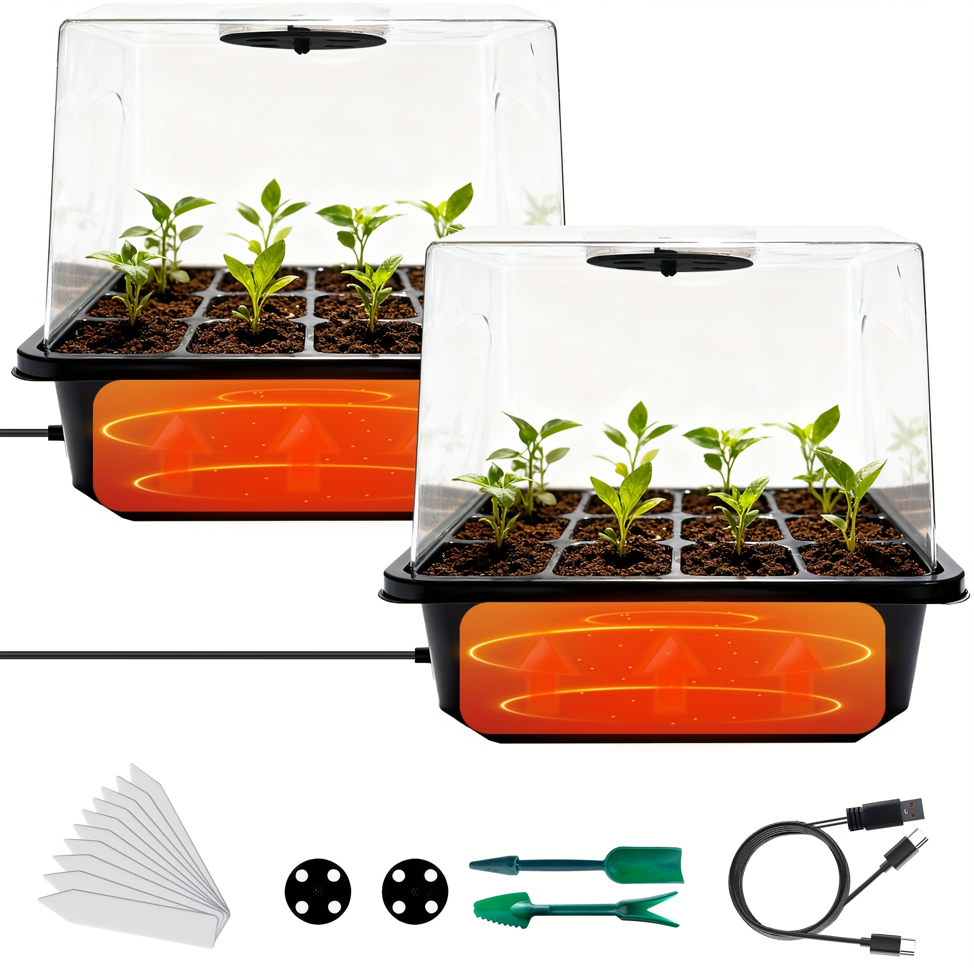 2   starter trays with raised lids featuring 24 reinforced seedling cells   mounted   temperature heating   c top mounted adjustable humidity ventilation ports garden propagator set