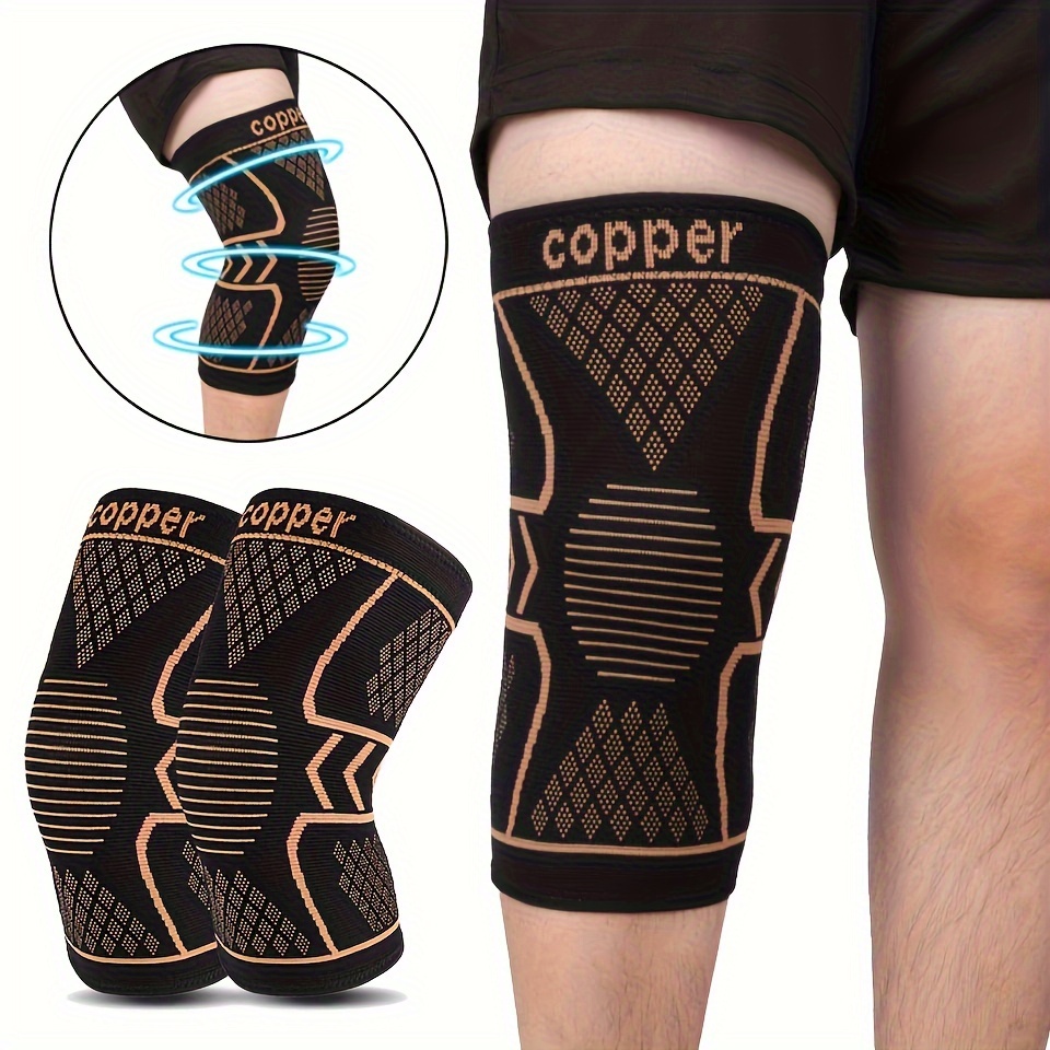 

2pcs Men's Fashionable Sports Knee Pads - Copper Infused, Breathable & Knit For Basketball, Basketball Accessories