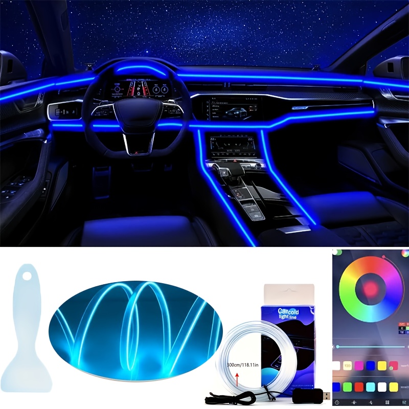 TEMU 2026 New Interior Led Decorative Lights, Mobile Phone App Control Music Usb Plug, Car Door Middle Console And Dashboard Ambient Light Strip, For