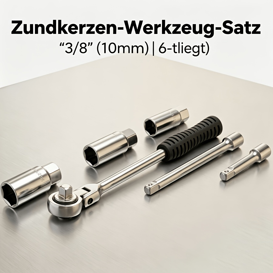 Image of 6pcs Spark Plug Socket Wrench Set 3/8 Inch Drive Swivel Ratchet Extension Bar Kit For Motorcycle Car Repair
