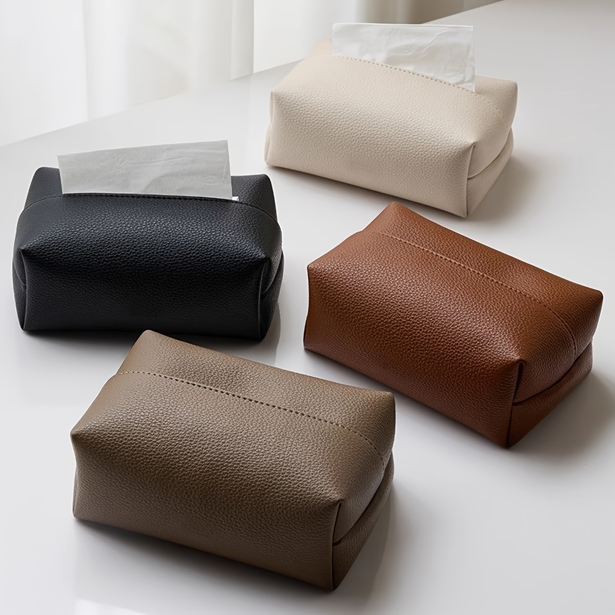 modern minimalist tissue box beige neutral colors durable   leather like material compact rectangular   room bathroom office restaurant decorative napkin storage organizer for home commercial spaces bathroom accessory   sturdy construction functional decor interior designers Product details 2