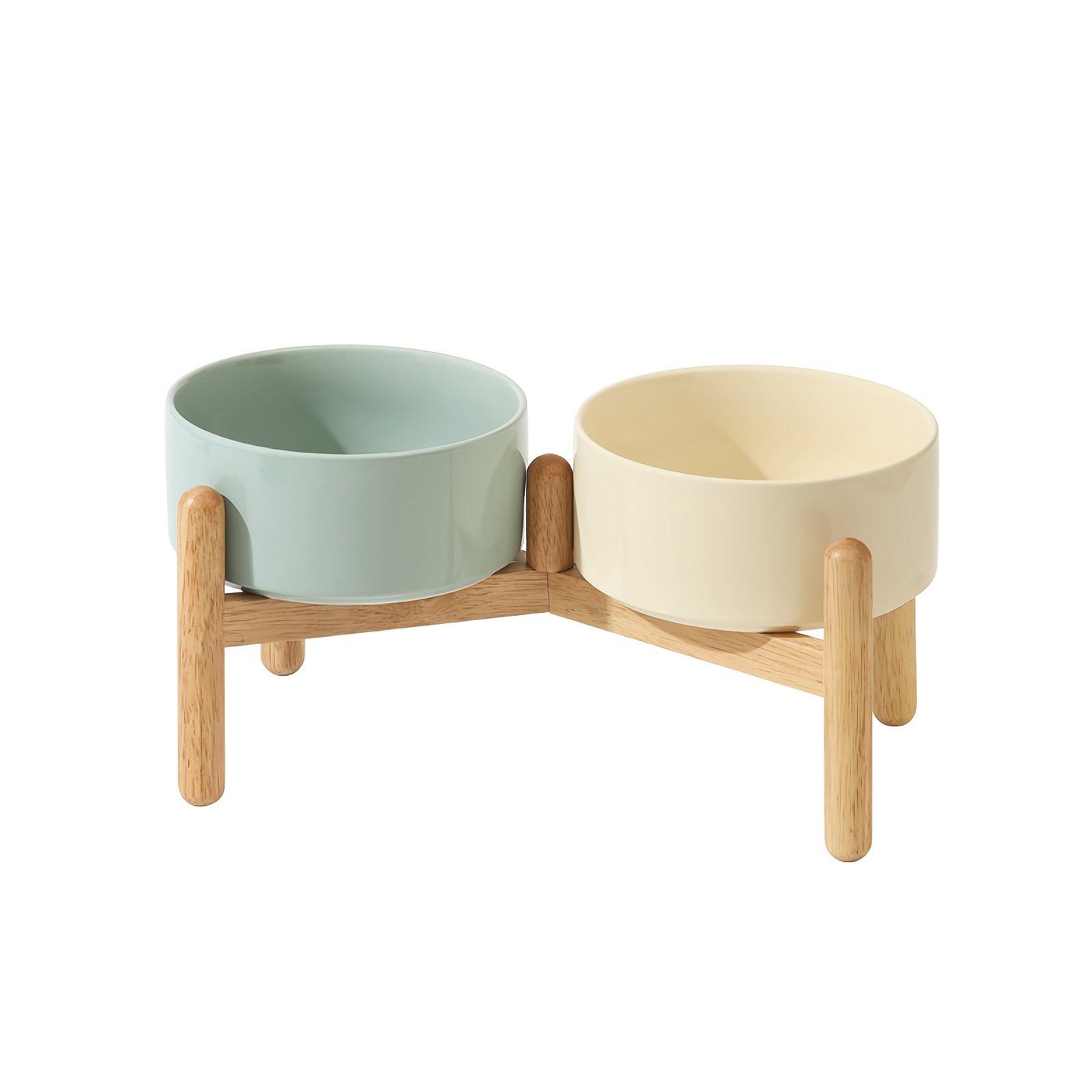 

Elevated Ceramic Dog Bowls With Wooden Stand - Non-slip, Raised Pet Feeding Dishes For Small To Medium Breeds