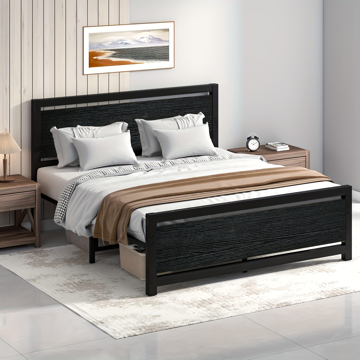 Bed Frame, Platform Metal Bed With Headboard And Footboard, Mattress Foundation With Sturdy Metal Support, Spring Needed, Easy Assembly