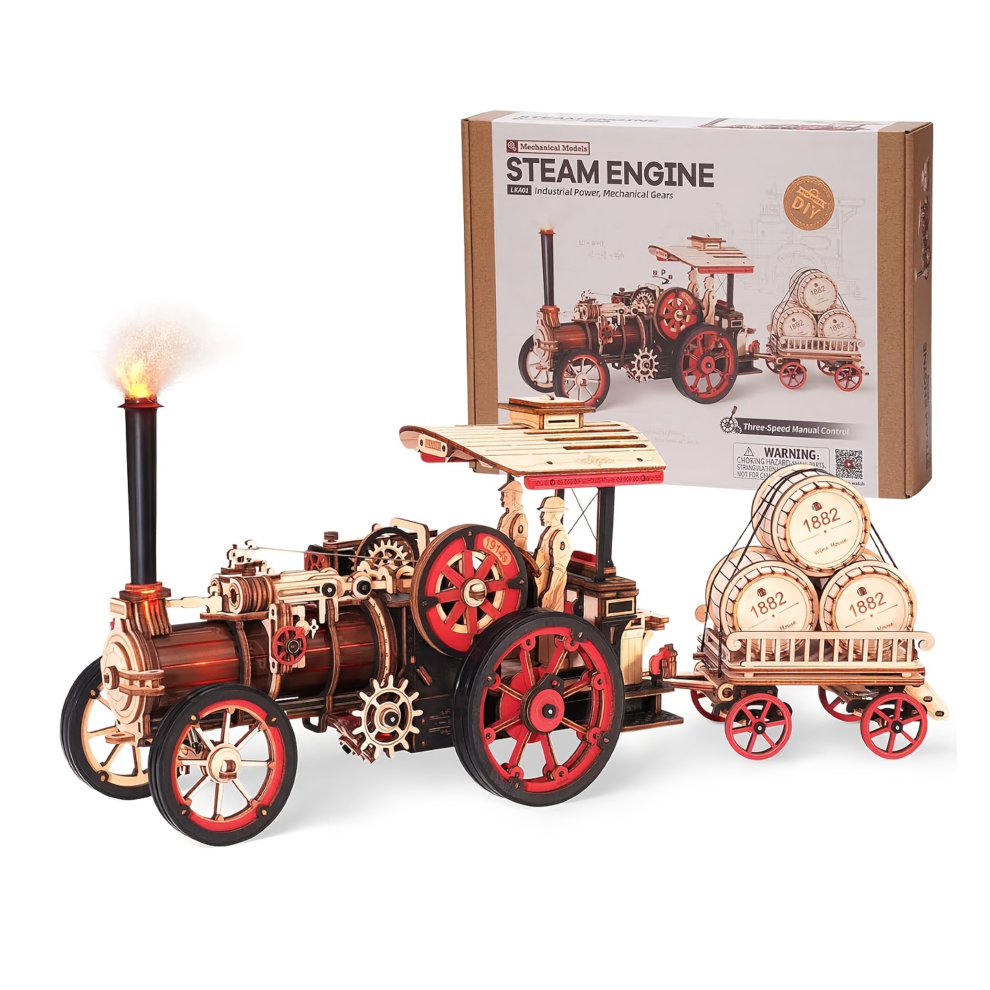 TEMU Rokr 3d Men's Wooden Jigsaw Puzzle Steam Engine Tractor Model Kit Electric Retro Car Assembly Birthday Christmas Gift, Best For Christmas