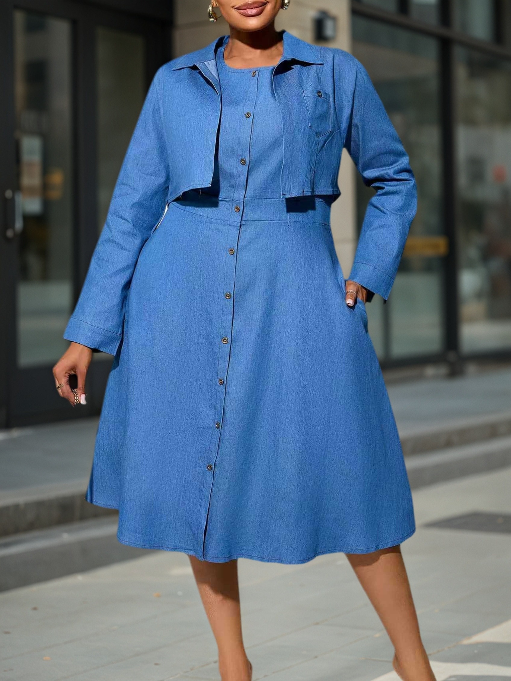 womens plus size denim two piece set elegant long sleeve Temu