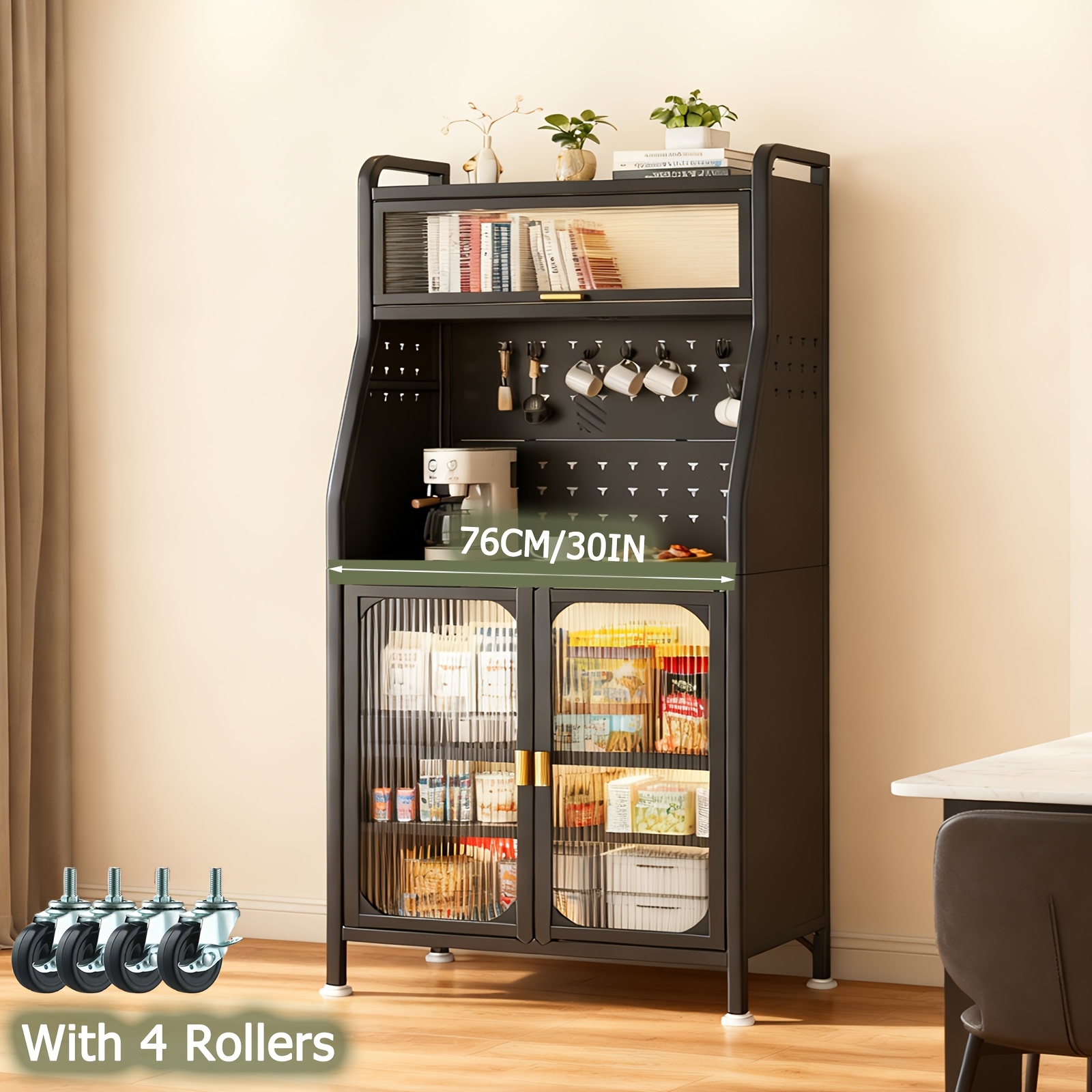 A Buffet Cabinet For The Kitchen, A Tall Cabinet On Wheels, A Workbench, And Shelves That Adjusted, Ideal For The Kitchen And The Living Area