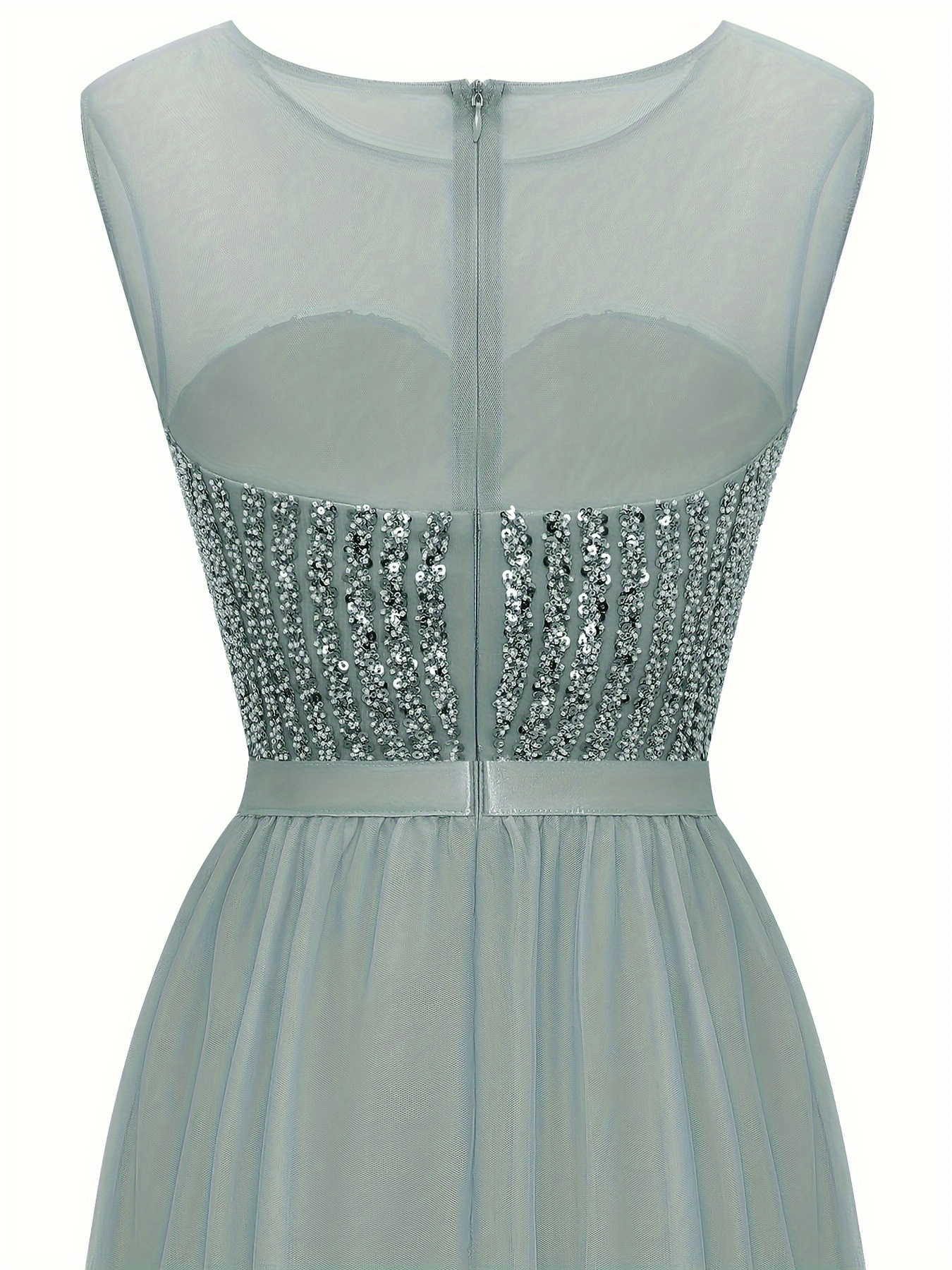 women's elegant beaded sequin a line dress long sleeve round