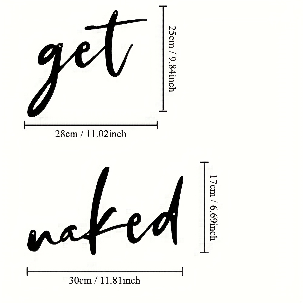 Image of 2pcs Set "get Naked" Metal Wall Art - Minimalist Vintage Decor For Bathroom, Living Room, Bedroom, Kitchen - Stylish Cursive Lettering, Indoor Use, Christmas & Thanksgiving Gifts, Bathroom Decor